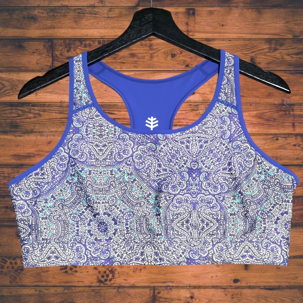 Coolibar Medley Swim Bra Womens Large UPF 50+ Racerback Blue Mandala Worn Once
